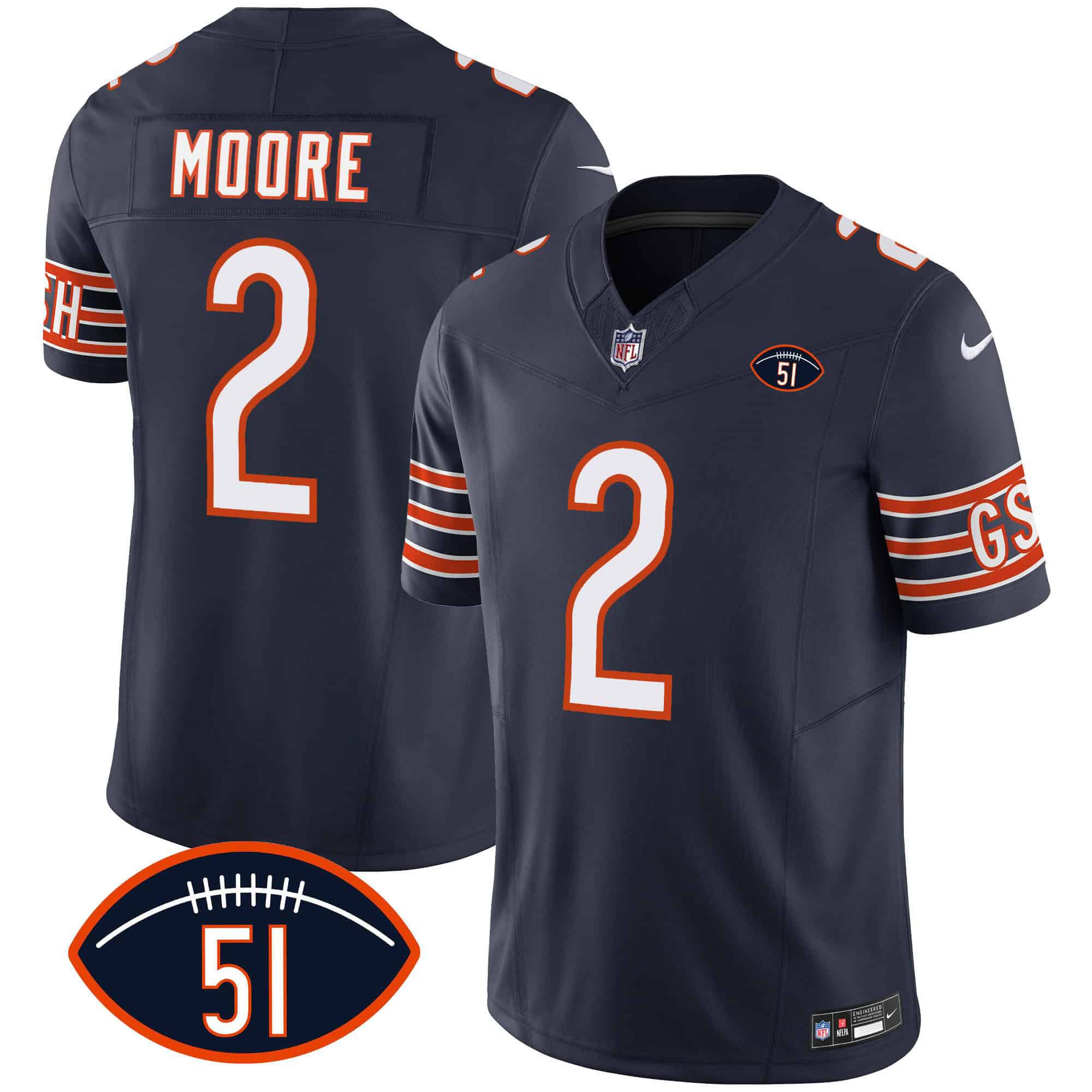 Men Chicago Bears #2 Moore Blue 2024 Nike Patch GSH Vapor NFL Jersey style 1->indianapolis colts->NFL Jersey